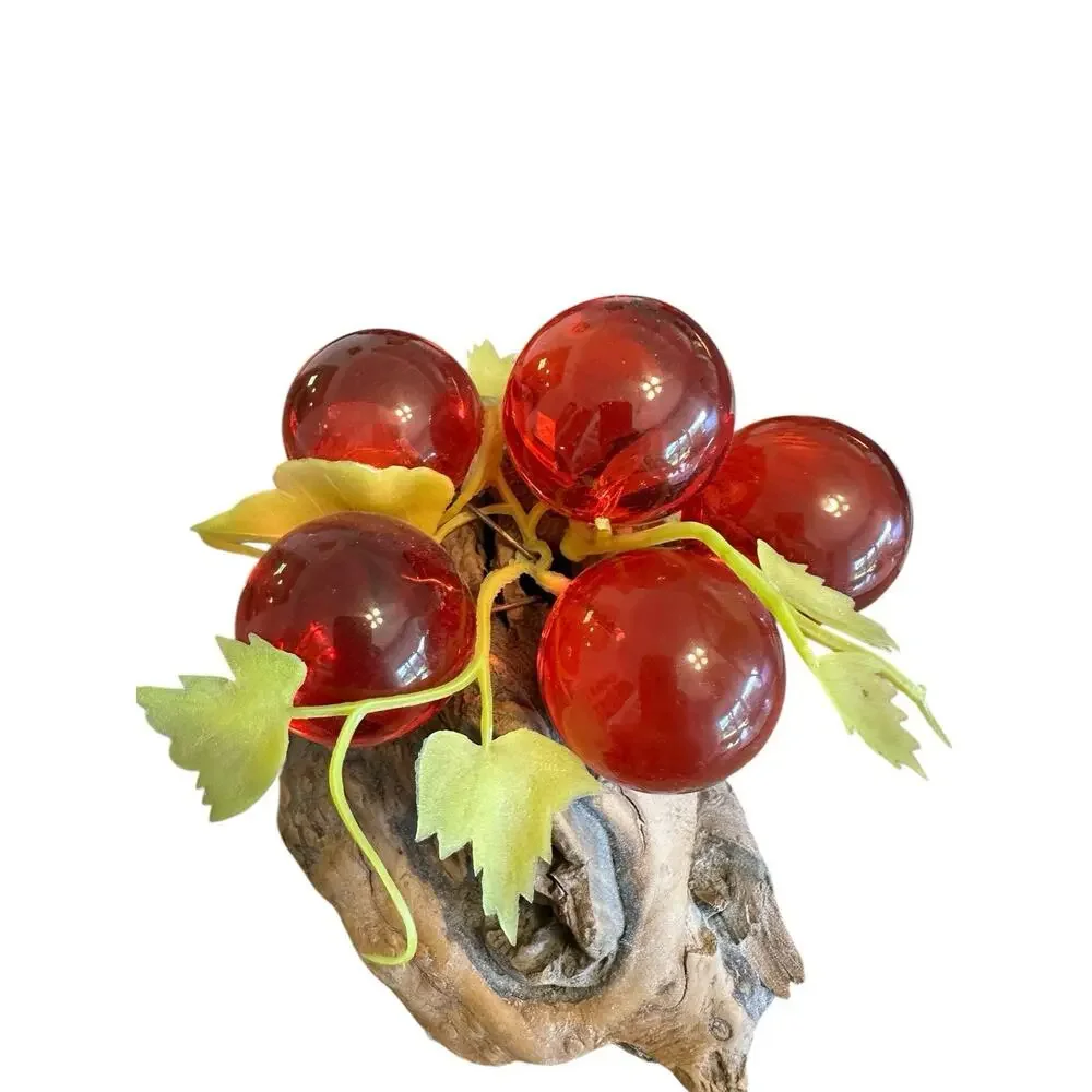 VTG 1960’s MCM Lucite Red Grape Cluster On Driftwood Base 9x6x7 in Mid-Century